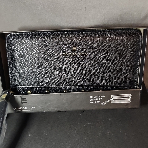 London Fog Handbags - London Fog NWT Black Textured Wristlet with Gold Accents